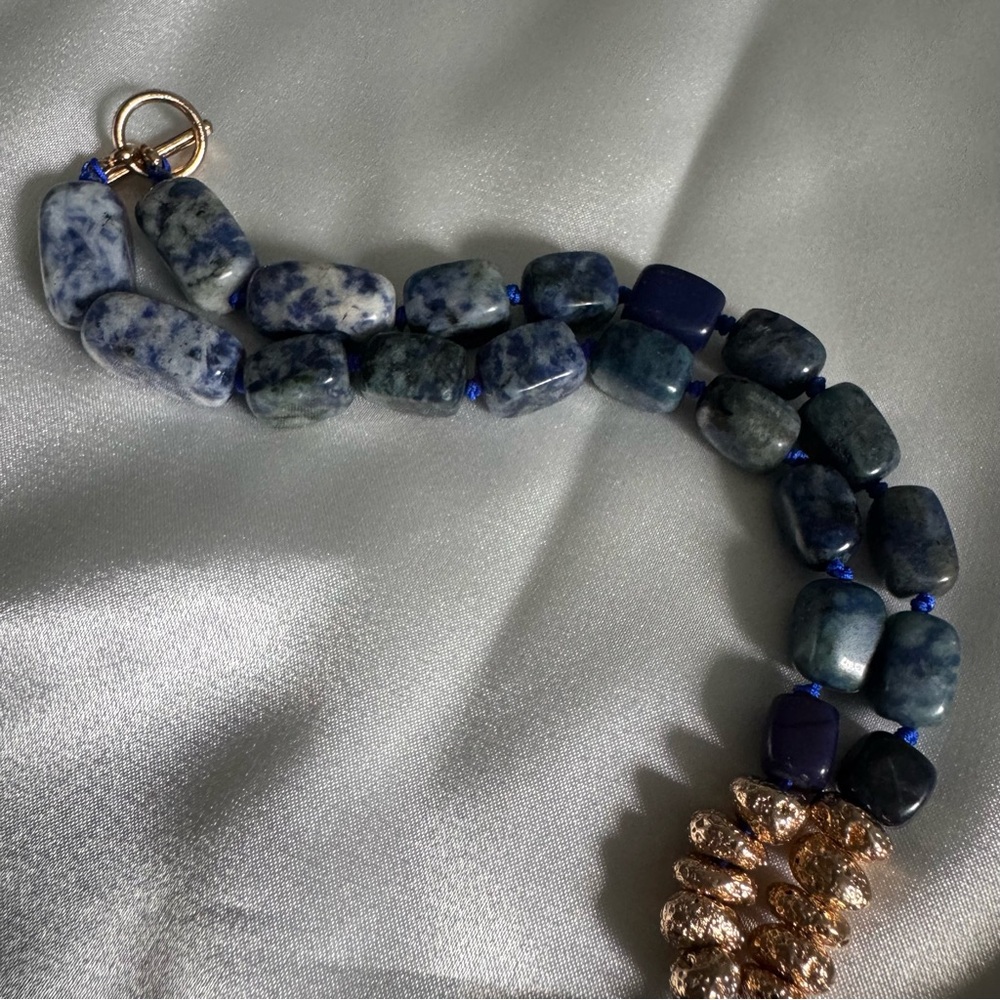 Blue and Gold Sodalite + Blue Spotted Jasper Necklace with Pendant - Picture 8 of 8
